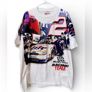 VTG 90s Rusty Wallace All Over Print Shirt Miller Lite AOP Large NASCAR USA